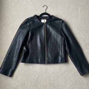 Kate Spade Genuine Leather Jacket Gold Zipper Size 10